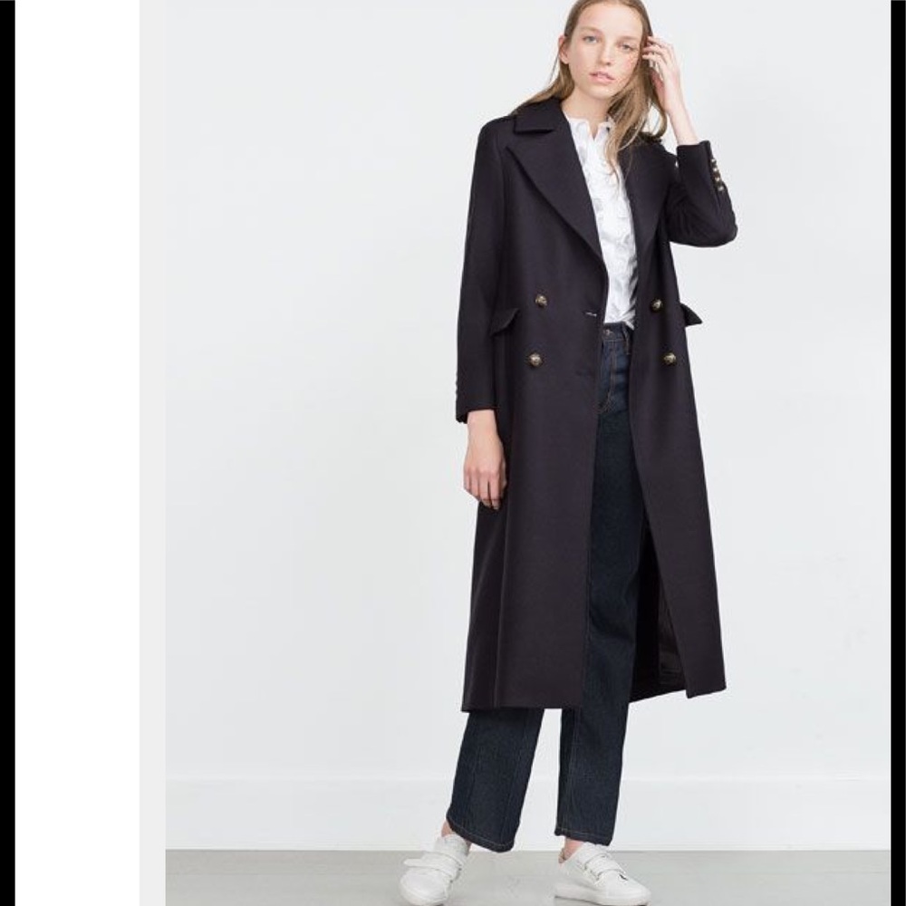 Zara double breasted Long Wool Coat - Picture 2 of 10